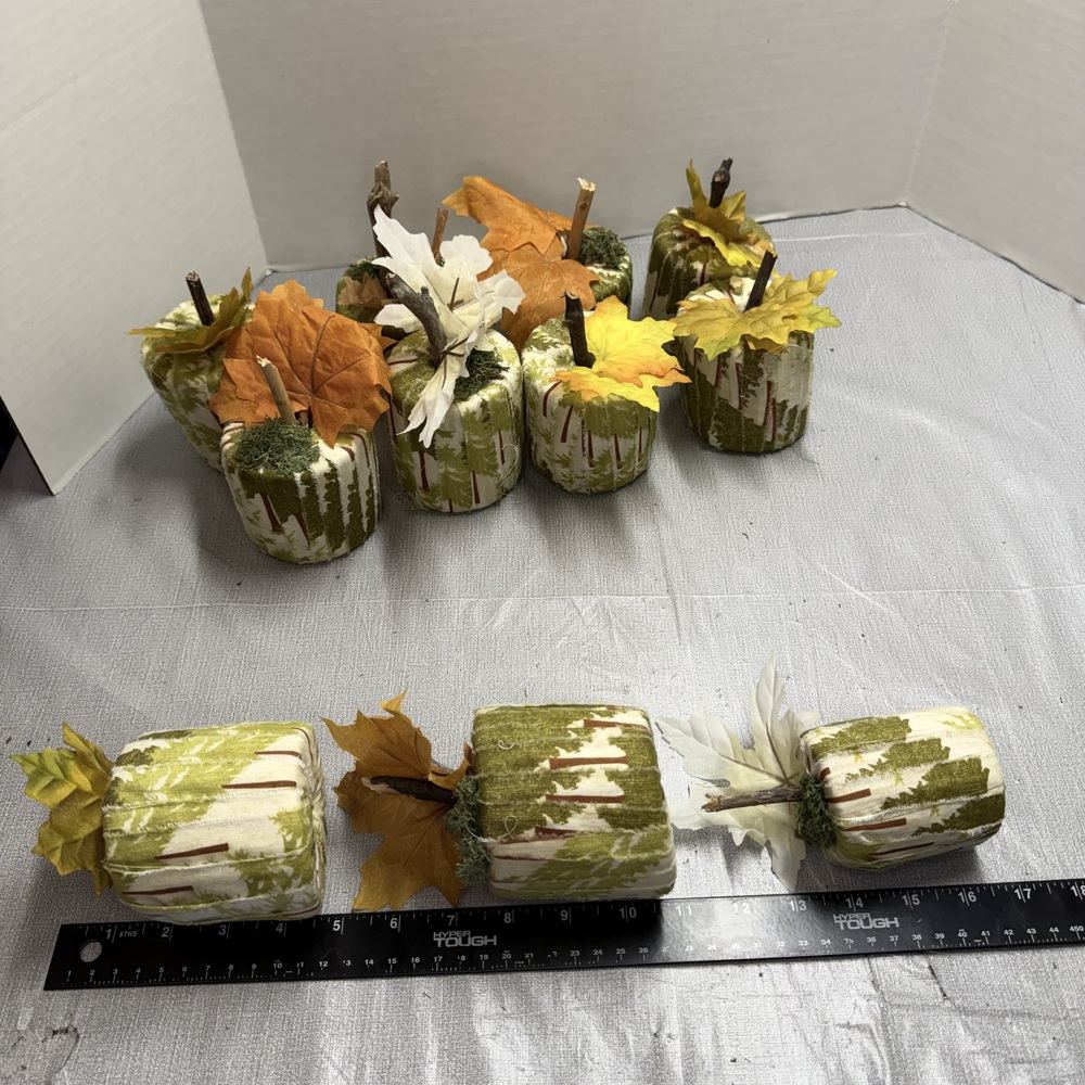 Set of 11 Handmade Fall Pumpkins Forest Print Fabric Decor - Picture 7 of 8